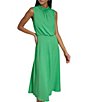 Color:Kelly - Image 4 - Satin Crepe Mock Neck Sleeveless Blouson Midi Dress