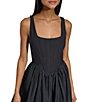 Color:Black - Image 4 - Square Neck Corset Bodice Taffeta Skirt Mini Dress