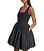 Color:Black - Image 5 - Square Neck Corset Bodice Taffeta Skirt Mini Dress