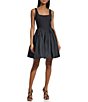 Color:Black - Image 1 - Square Neck Corset Bodice Taffeta Skirt Mini Dress