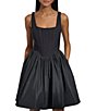 Color:Black - Image 3 - Square Neck Corset Bodice Taffeta Skirt Mini Dress