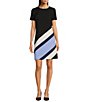 Color:Black Multi - Image 1 - Stretch Crepe Round Neck Short Sleeve Color Block Shift Dress