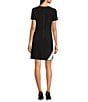 Color:Black Multi - Image 2 - Stretch Crepe Round Neck Short Sleeve Color Block Shift Dress