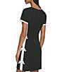Color:Black/Soft White - Image 2 - Stretch Crepe Square Neck Short Sleeve Side Bow Sheath Dress
