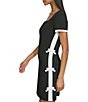 Color:Black/Soft White - Image 3 - Stretch Crepe Square Neck Short Sleeve Side Bow Sheath Dress