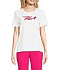 Color:White/Pink - Image 1 - Stretch Knit Crew Neck Short Sleeve Tee