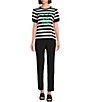 Color:Black/Soft White/Kelly Green - Image 3 - Stripe Knit Short Sleeve Crew Neckline Tee Shirt