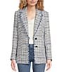 Color:Denim Multi - Image 1 - Tweed Notch Lapel Long Sleeve Blazer Jacket