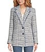 Color:Denim Multi - Image 4 - Tweed Notch Lapel Long Sleeve Blazer Jacket