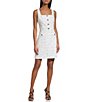 Color:Soft White Multi - Image 1 - Tweed Square Neck Sleeveless Shift Dress