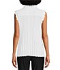 Color:Soft White - Image 2 - Woven Point Collar Sleeveless Scalloped Trim Button-Front Pleated Blouse