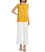 Color:Gold Fusion - Image 3 - Woven Point Collar Sleeveless Scalloped Trim Button-Front Pleated Blouse