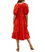 Color:Tomato Red - Image 2 - Floral Embroidered V-Neck Short Sleeve Pocketed A-Line Dress