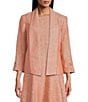 Color:Papaya/White - Image 1 - Petite Size Linen 3/4 Roll-Tab Sleeve Shawl Collar Open Front Jacket