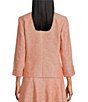 Color:Papaya/White - Image 2 - Petite Size Linen 3/4 Roll-Tab Sleeve Shawl Collar Open Front Jacket