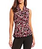 Color:Cerise Combo - Image 1 - Petite Size Tie V-Neck Sleeveless Printed Top