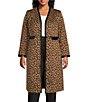 Color:Brown - Image 1 - Plus Size Animal Print Jacquard Open Front Long Sleeve Cardigan