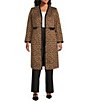 Color:Brown - Image 3 - Plus Size Animal Print Jacquard Open Front Long Sleeve Cardigan