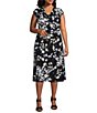 Color:Black/California Sky Multi - Image 3 - Plus Size Crepe Floral Print Flare Hem A-Line Midi Skirt