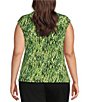 Color:Kiwi Multi - Image 2 - Plus Size Knit ITY Printed Twisted Scoop Neck Cap Sleeve Fitted Blouse