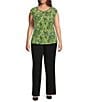 Color:Kiwi Multi - Image 3 - Plus Size Knit ITY Printed Twisted Scoop Neck Cap Sleeve Fitted Blouse