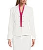 Color:Lily White - Image 1 - Stretch Notch Lapel Collar Long Sleeve Peplum Waist Pearl Button Front Jacket