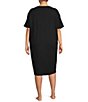 Color:Black - Image 2 - Kate Landry Plus Size Solid V-Neck Short Dolman Sleeve Knit Midi Lounge Dress