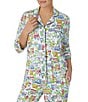 Color:Novelty Print - Image 3 - Brushed Jersey Charleston Streets 3/4 Sleeve Notch Collar Coordinating Pajama Set