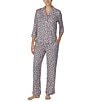 Color:Pink Print - Image 1 - Brushed Jersey Ikat Leopard Print 3/4 Sleeve Notch Collar Coordinating Pajama Set