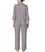 Color:Pink Print - Image 2 - Brushed Jersey Ikat Leopard Print 3/4 Sleeve Notch Collar Coordinating Pajama Set
