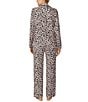 Color:Grey/Print - Image 2 - Brushed Sweater Knit Sketch Leopard Long Sleeve Notch Collar Pajama Set