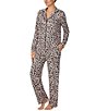 Color:Grey/Print - Image 3 - Brushed Sweater Knit Sketch Leopard Long Sleeve Notch Collar Pajama Set
