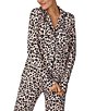 Color:Grey/Print - Image 4 - Brushed Sweater Knit Sketch Leopard Long Sleeve Notch Collar Pajama Set
