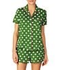 Color:Green Dot - Image 1 - Dotted Short Sleeve Notch Collar Cozy Knit Jersey Shorty Pajama Set