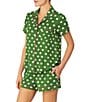Color:Green Dot - Image 3 - Dotted Short Sleeve Notch Collar Cozy Knit Jersey Shorty Pajama Set