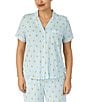 Color:Blue Stripe - Image 4 - Plus Size Lemon Striped Notch Collar Short Sleeve Knit Cropped Pajama Set