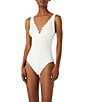Color:Ivory - Image 1 - Scallop V-Neck One Piece Swimsuit