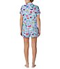 Color:Blue/Print - Image 2 - Short Sleeve Notch Collar Brushed Jersey Short Butterflies & Blooms Print Pajama Set