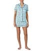 Color:Blue/Pink - Image 1 - Short Sleeve Notch Collar Cozy Jersey Flamingo Print Pajama Set