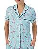 Color:Blue/Pink - Image 4 - Short Sleeve Notch Collar Cozy Jersey Flamingo Print Pajama Set