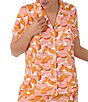 Color:White/Peach - Image 4 - Short Sleeve Notch Collar Cozy Jersey Peach Print Shorty Pajama Set