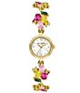 Color:Gold - Image 1 - Women's Monroe Multicolored Jeweled Analog Gold Stainless Steel Brass Bracelet Watch