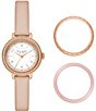 Color:Pink - Image 1 - Women's Morningside Pink Leather Strap Watch and Case Set