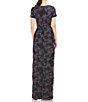 Color:Black Dark Lavender - Image 2 - Embroidered Jacquard Asymmetrical Square Neckline Short Sleeve Gown