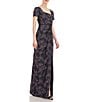Color:Black Dark Lavender - Image 3 - Embroidered Jacquard Asymmetrical Square Neckline Short Sleeve Gown