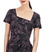 Color:Black Dark Lavender - Image 4 - Embroidered Jacquard Asymmetrical Square Neckline Short Sleeve Gown