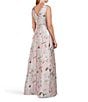 Color:Pink Pearl - Image 2 - Floral Metallic Jacquard Boat Neckline Sleeveless Bow Front Ball Gown
