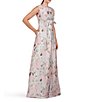 Color:Pink Pearl - Image 3 - Floral Metallic Jacquard Boat Neckline Sleeveless Bow Front Ball Gown