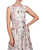 Color:Pink Pearl - Image 4 - Floral Metallic Jacquard Boat Neckline Sleeveless Bow Front Ball Gown
