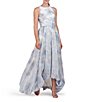 Color:Pale Blue Ivory - Image 3 - Floral Metallic Organza Jacquard Bubble Hi Lo Hem Ball Gown